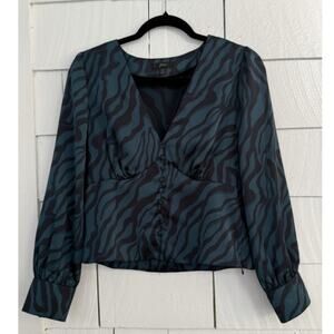 J. Crew Women 4 Charmeuse Satin Abstract Zebra Print Popover Blouse Artsy Sultry